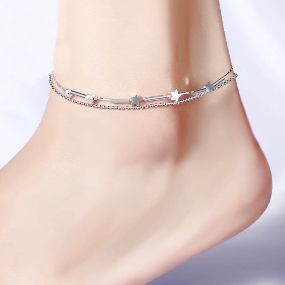 NEW! 925 Sterling Double Chain Silver Star Anklet!